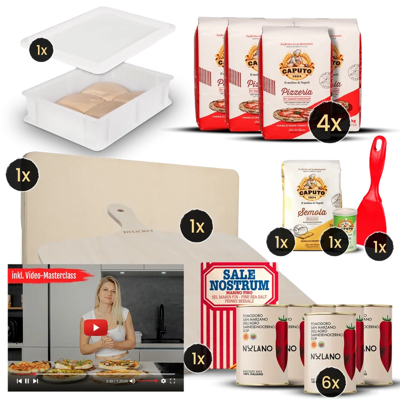 DELICRET Pizza Bundle Deluxe mit Pizzastein, Zubehör und Zutaten