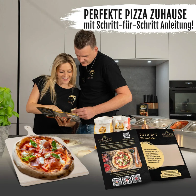 DELICRET Pizza Bundle Deluxe mit Pizzastein, Zubehör und Zutaten