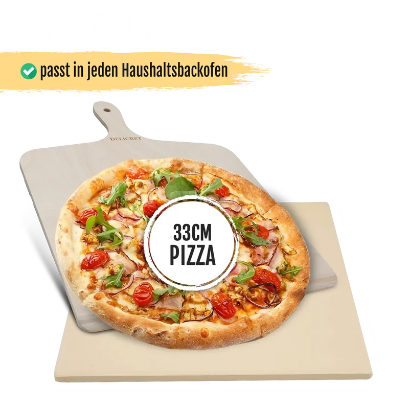DELICRET Pizza Bundle Deluxe mit Pizzastein, Zubehör und Zutaten