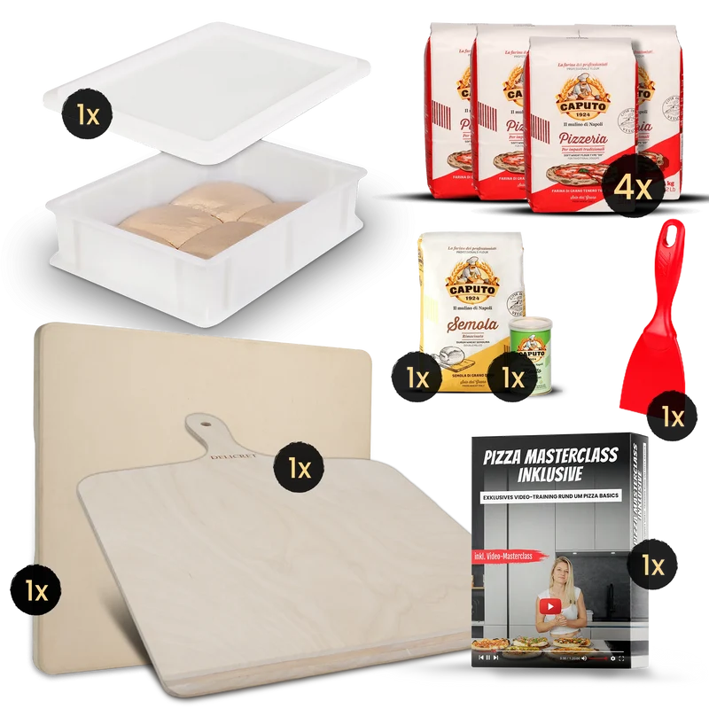 DELICRET Pizza Bundle inkl. Pizzastein, Zubehör und beste Zutaten von Caputo