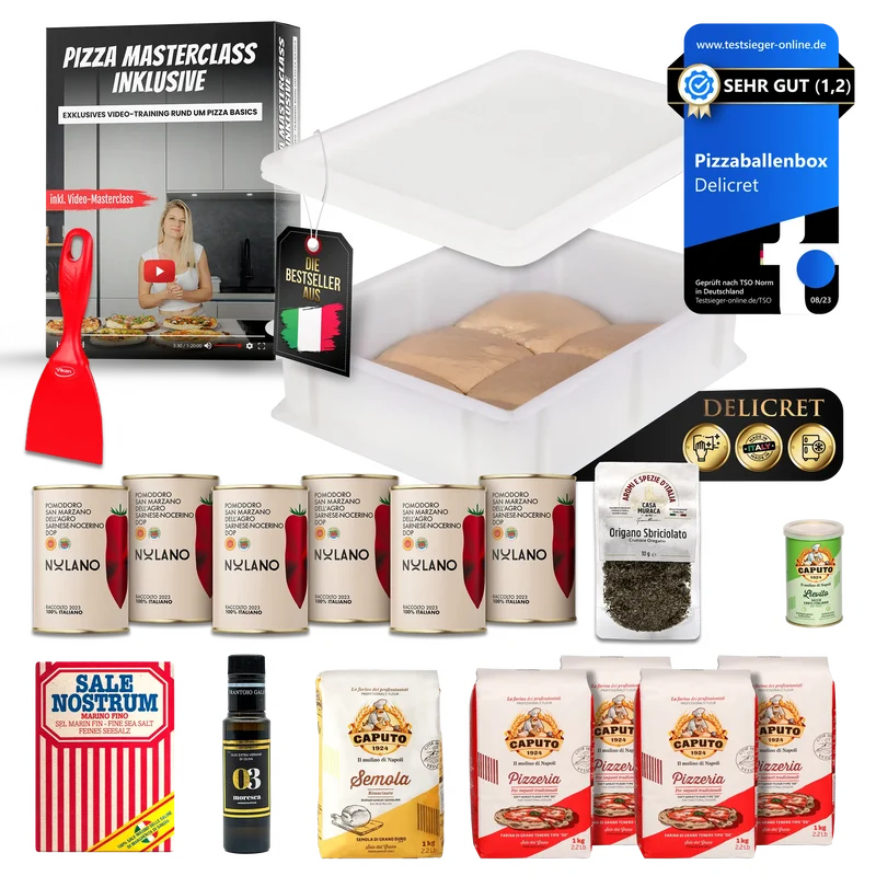 DELICRET - Pizza Kit Culinari Premium - mit Nolano San Marzano DOP Tomaten, Moresca Olivenöl und Oregano