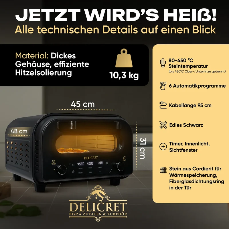 Delicret Pizzaofen – Dein Ofen für Zuhause | Knusprige Pizza in 2 Min.