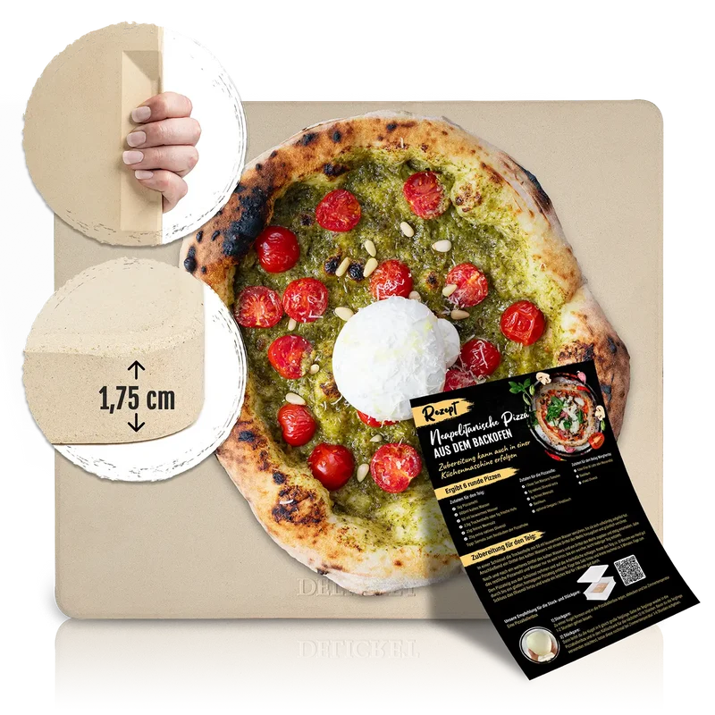 DELICRET - Pizzastein extra Groß 33x38cm – passend in jeden Haushaltsbackofen