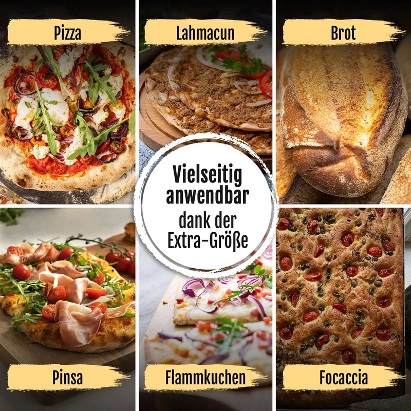 DELICRET - Pizzastein extra Groß 33x38cm – passend in jeden Haushaltsbackofen