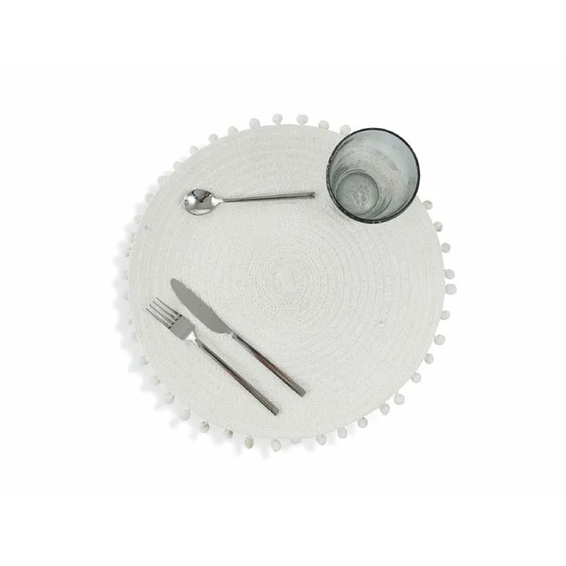 Villa d'Este set 6 Tovagliette con pon pon in cotone D 40 cm