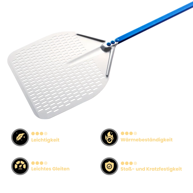 Gi Metal - Azzurra Pizzaschieber perforiert | Ø 30 cm | Stiel 60 cm | eckig