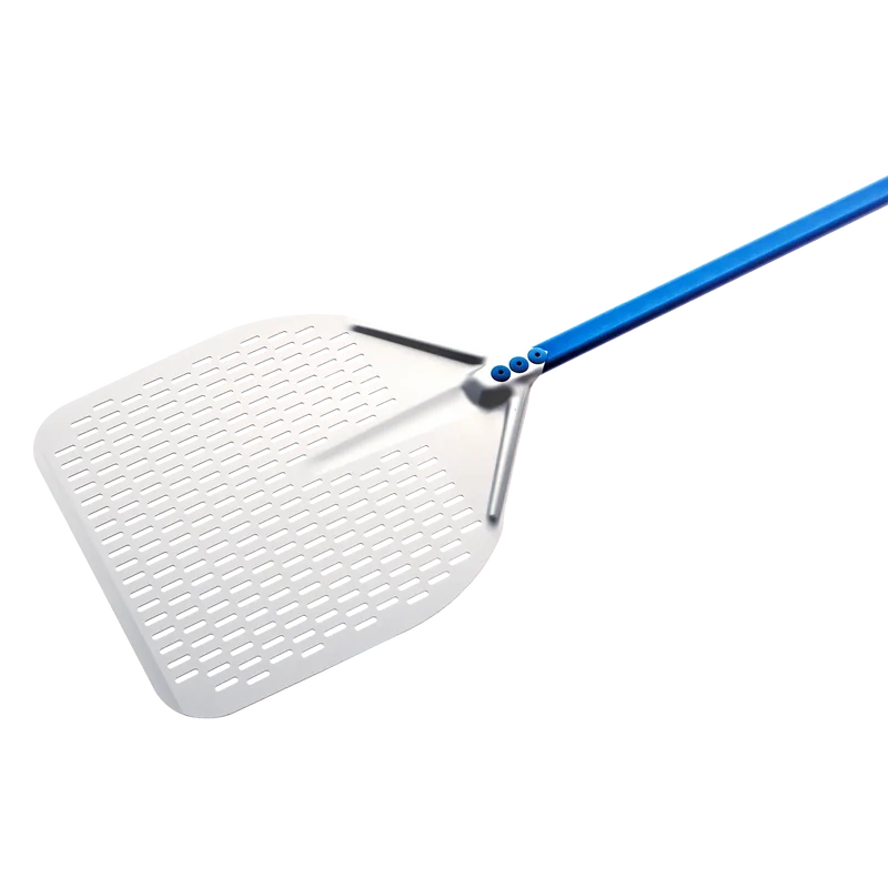 Gi Metal - Azzurra Pizzaschieber perforiert | Ø 30 cm | Stiel 60 cm | eckig