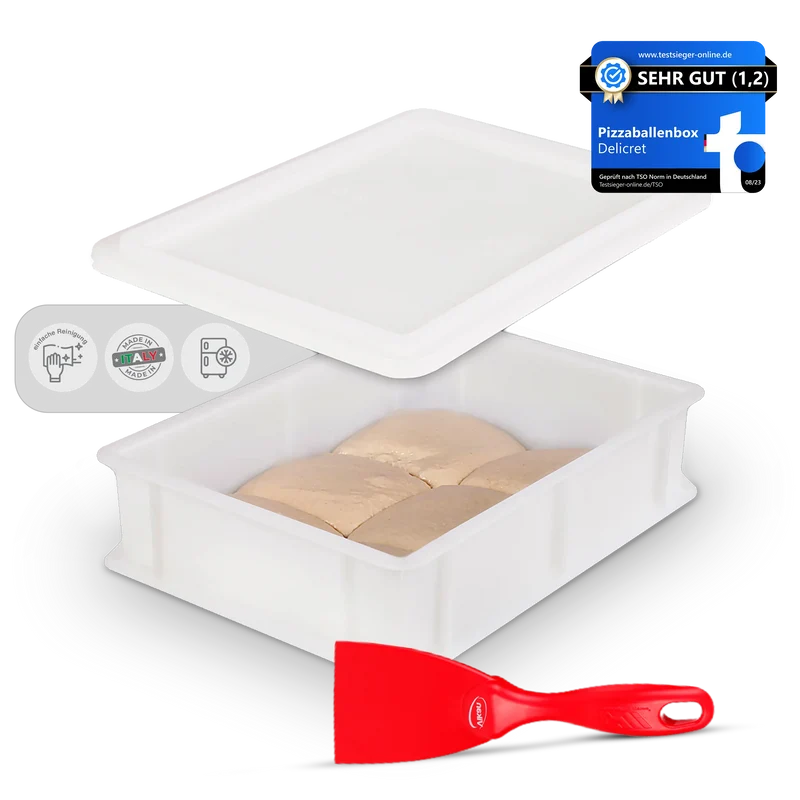 DELICRET | Pizzaballenbox - 1x Pizza Spachtel 1x Deckel & 1x Box (40x30x10cm)