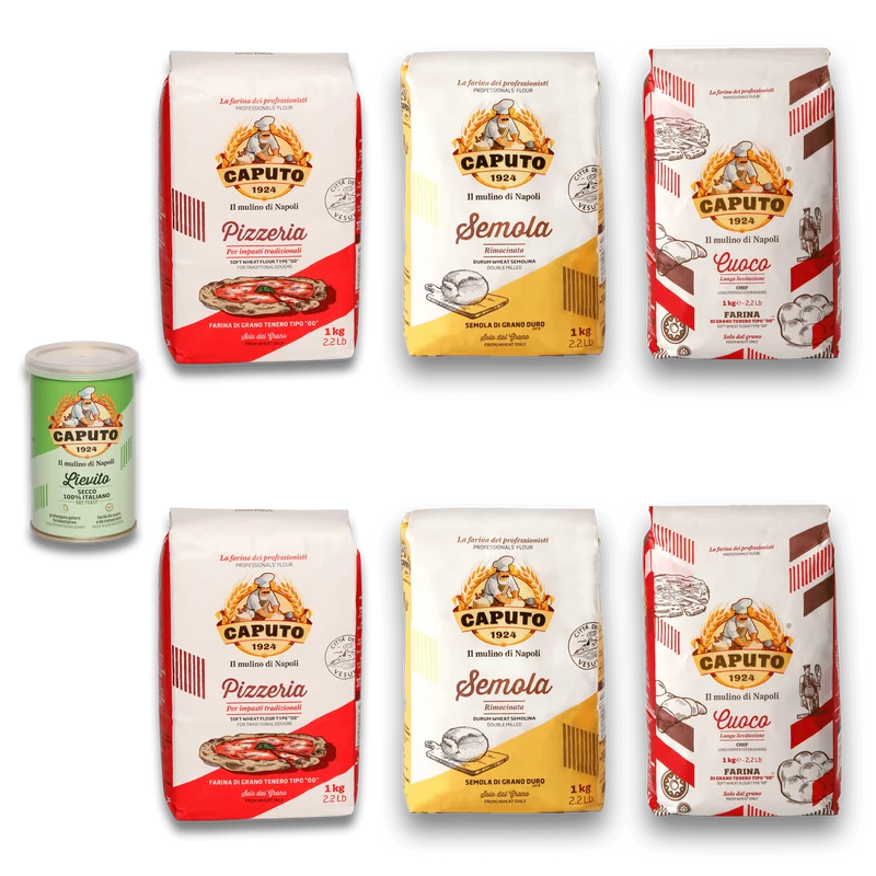 Caputo Testpaket | 2x 1kg - Cuoco 2x 1kg Pizzeria - 2x 1kg Semola - 1x 100g Lievito Trockenhefe