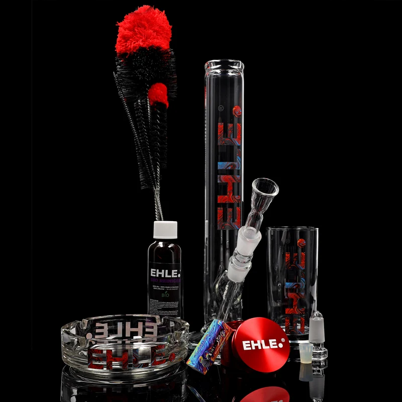 Starterset "Lava" (Zylinder 500ml, 1x Glas, Grinder Rot, Aschenbecher, Reinigungsset, Siebe)