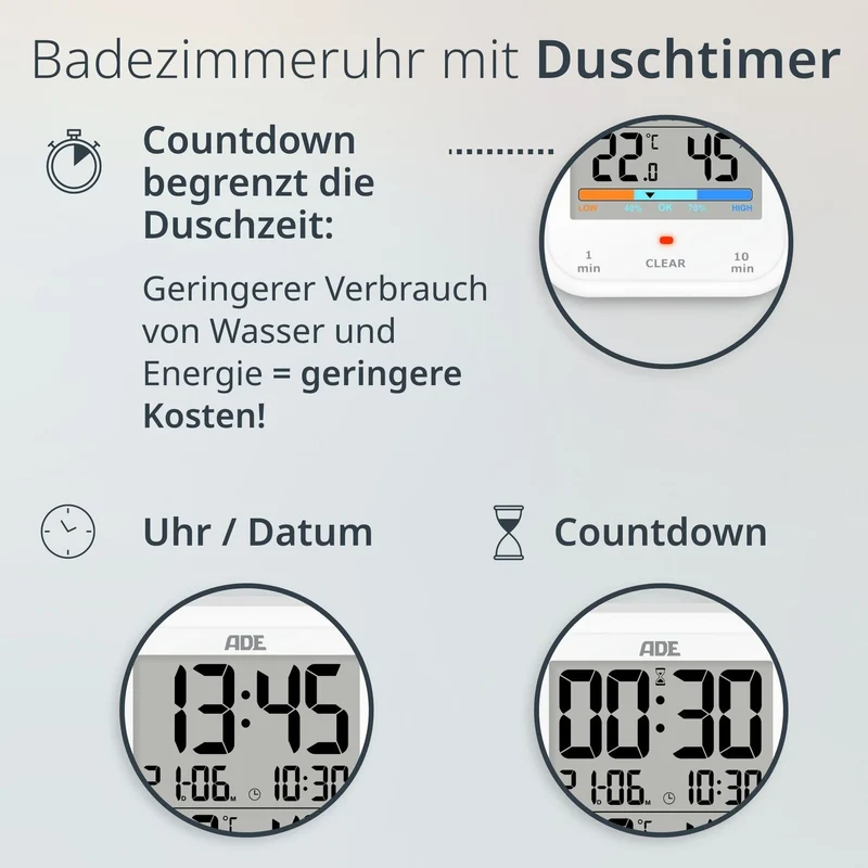 Digitale Badezimmeruhr mit Thermometer