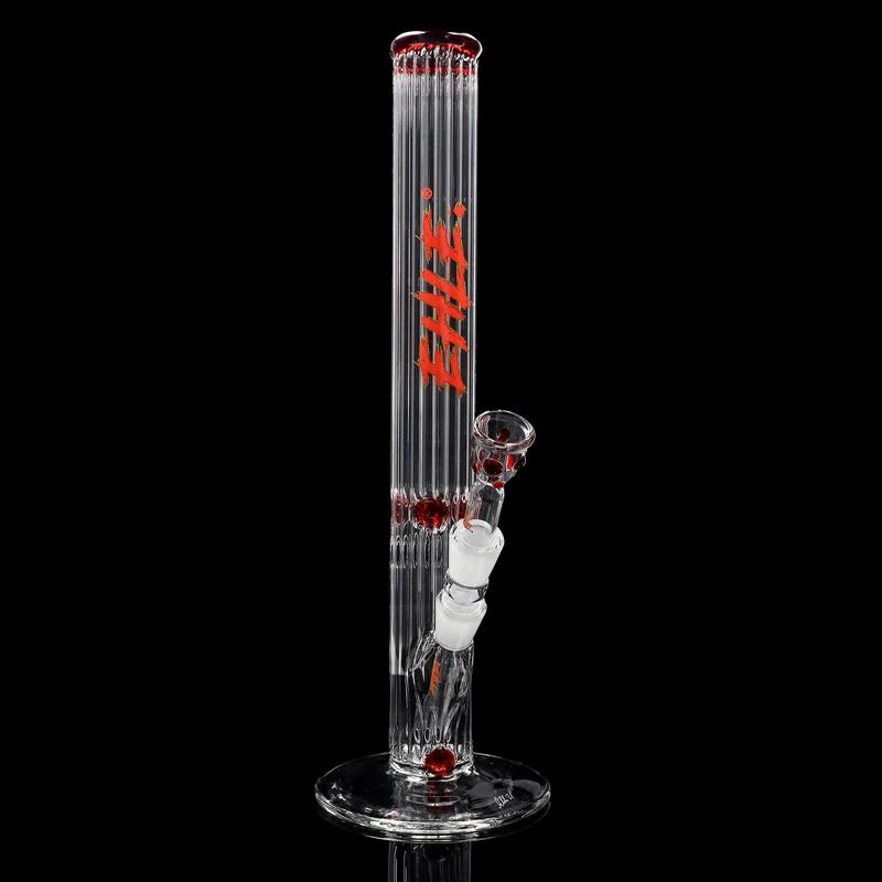 Red Series Bong #6 Rippenrohr (45cm), NS 18, Rundfuss; Mundstück: einfarbig Rot; Eiskerben: einfarbig Rot; Logo: Sonderlogo Rot-Grün