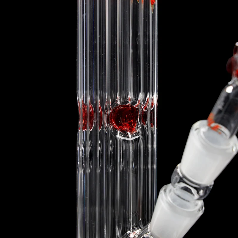 Red Series Bong #6 Rippenrohr (45cm), NS 18, Rundfuss; Mundstück: einfarbig Rot; Eiskerben: einfarbig Rot; Logo: Sonderlogo Rot-Grün