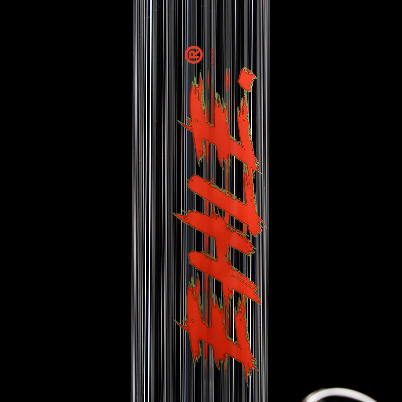 Red Series Bong #6 Rippenrohr (45cm), NS 18, Rundfuss; Mundstück: einfarbig Rot; Eiskerben: einfarbig Rot; Logo: Sonderlogo Rot-Grün