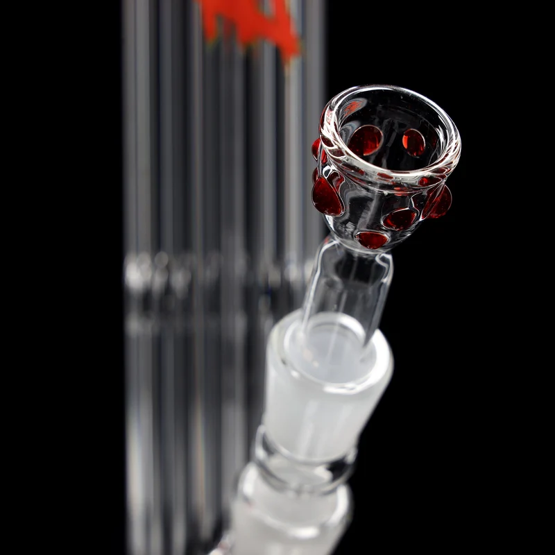 Red Series Bong #6 Rippenrohr (45cm), NS 18, Rundfuss; Mundstück: einfarbig Rot; Eiskerben: einfarbig Rot; Logo: Sonderlogo Rot-Grün