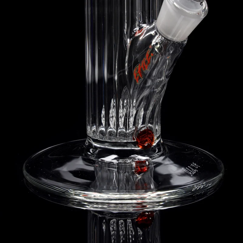 Red Series Bong #6 Rippenrohr (45cm), NS 18, Rundfuss; Mundstück: einfarbig Rot; Eiskerben: einfarbig Rot; Logo: Sonderlogo Rot-Grün