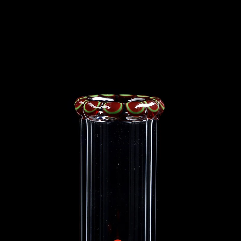 Red Series Bong #8 Zylinder 7mm (45cm), NS 18,: Rundfuss: einfarbig Rot;Mundstück: einfarbig Rot; Eiskerben: einfarbig Rot; Logo: Sonderlogo Rot-Grün
