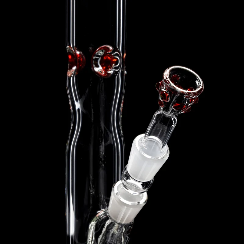 Red Series Bong #8 Zylinder 7mm (45cm), NS 18,: Rundfuss: einfarbig Rot;Mundstück: einfarbig Rot; Eiskerben: einfarbig Rot; Logo: Sonderlogo Rot-Grün