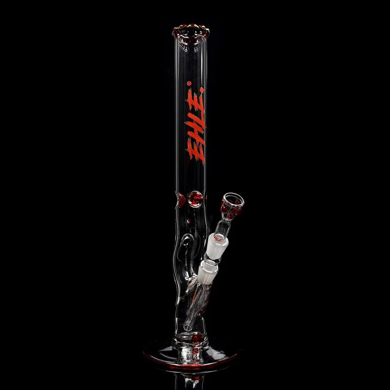 Red Series Bong #7 Zylinder 5mm EMOTION (45cm), NS 18,; Rundfuss: einfarbig Rot; Mundstück: Kronenmundstück Rot-Grün; Eiskerben: einfarbig Rot; Loo: Sonderlogo Rot-Grün