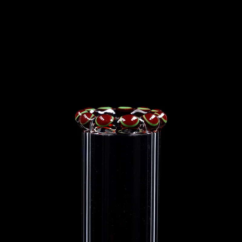 Red Series Bong #7 Zylinder 5mm EMOTION (45cm), NS 18,; Rundfuss: einfarbig Rot; Mundstück: Kronenmundstück Rot-Grün; Eiskerben: einfarbig Rot; Loo: Sonderlogo Rot-Grün