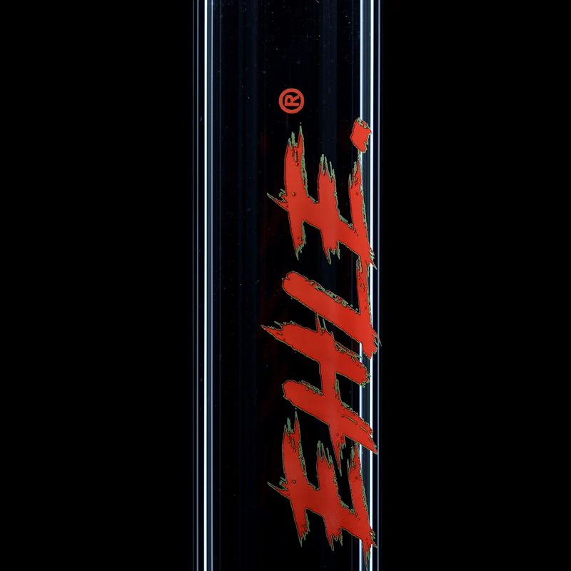 Red Series Bong #7 Zylinder 5mm EMOTION (45cm), NS 18,; Rundfuss: einfarbig Rot; Mundstück: Kronenmundstück Rot-Grün; Eiskerben: einfarbig Rot; Loo: Sonderlogo Rot-Grün