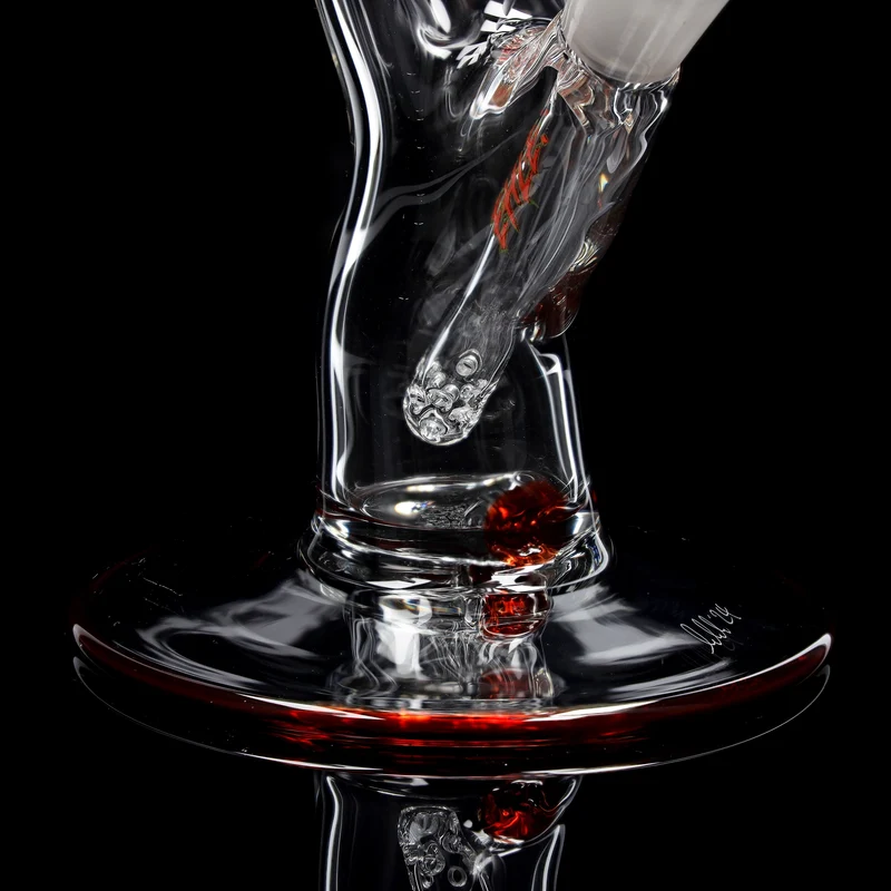 Red Series Bong #7 Zylinder 5mm EMOTION (45cm), NS 18,; Rundfuss: einfarbig Rot; Mundstück: Kronenmundstück Rot-Grün; Eiskerben: einfarbig Rot; Loo: Sonderlogo Rot-Grün