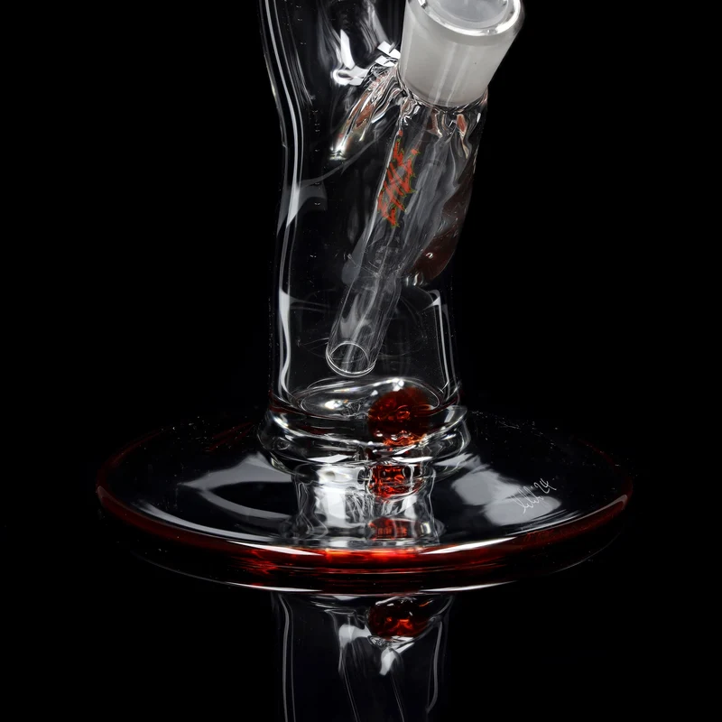 Red Series Bong #7 Zylinder 5mm EMOTION (45cm), NS 18,; Rundfuss: einfarbig Rot; Mundstück: Kronenmundstück Rot-Grün; Eiskerben: einfarbig Rot; Loo: Sonderlogo Rot-Grün