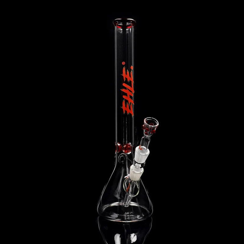 Red Series Bong #5 Beaker Big Brother 5mm; Mundstück: einfarbig Rot; Eiskerben: einfarbig Rot; Logo: Sonderlogo Rot-Grün
