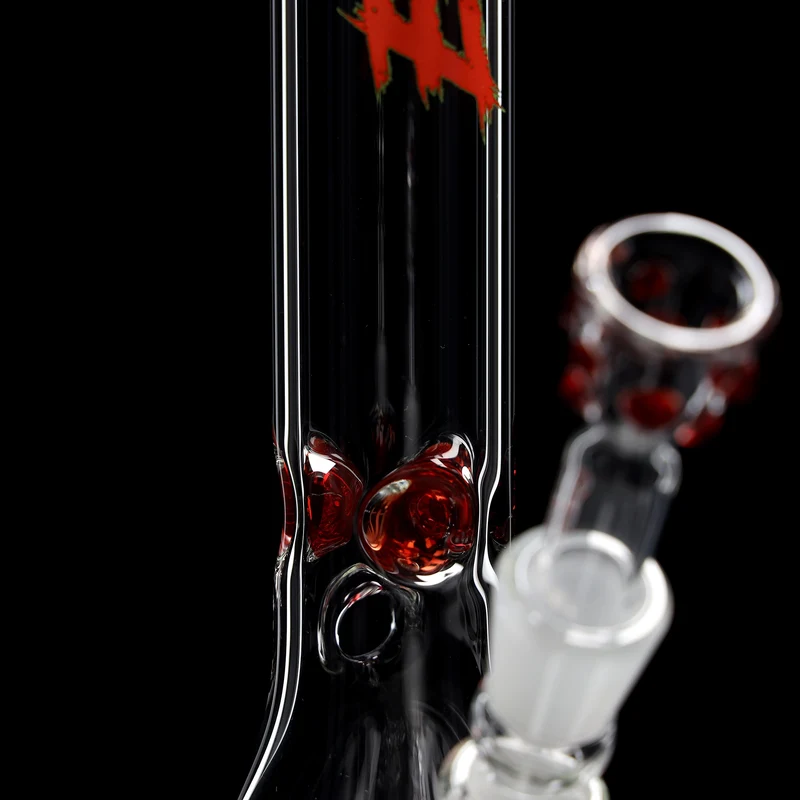 Red Series Bong #5 Beaker Big Brother 5mm; Mundstück: einfarbig Rot; Eiskerben: einfarbig Rot; Logo: Sonderlogo Rot-Grün