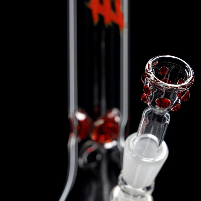 Red Series Bong #5 Beaker Big Brother 5mm; Mundstück: einfarbig Rot; Eiskerben: einfarbig Rot; Logo: Sonderlogo Rot-Grün