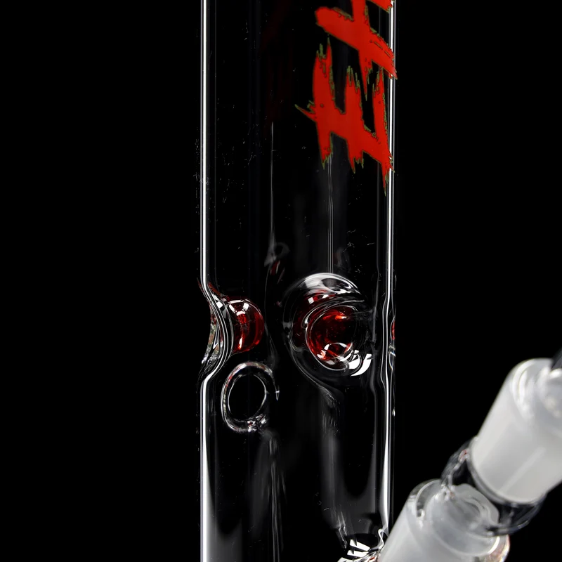 Red Series Bong #3, 500ml, NS 18; Mundstück: einfarbig Rot; Eiskerben: einfarbig Rot; Logo: Sonderlogo Rot-Grün