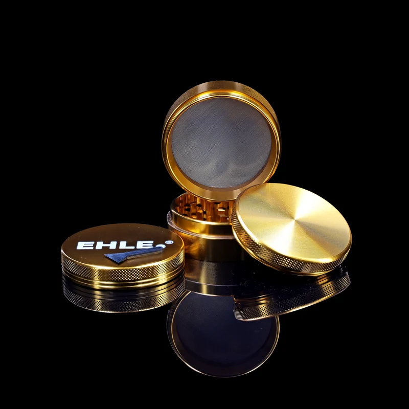 EHLE. Aluminium Grinder 63mm Gold – 4-teilig mit Pollensieb