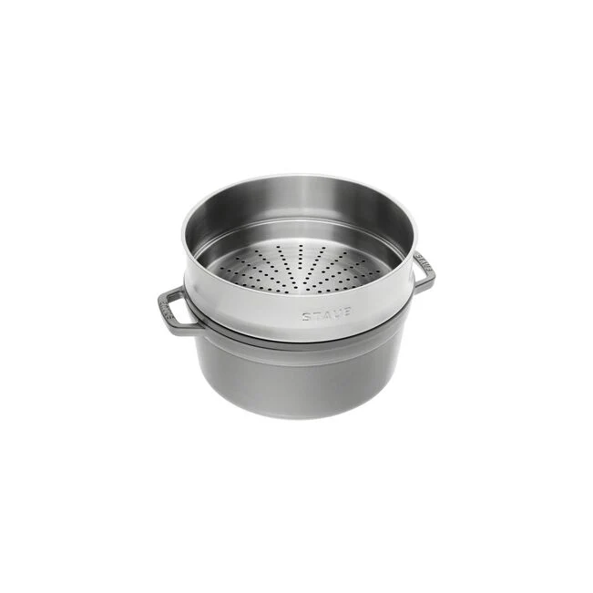 STAUB Cocotte mit Dämpfeinsatz, 24 cm | Graphit-Grau | rund | Gusseisen