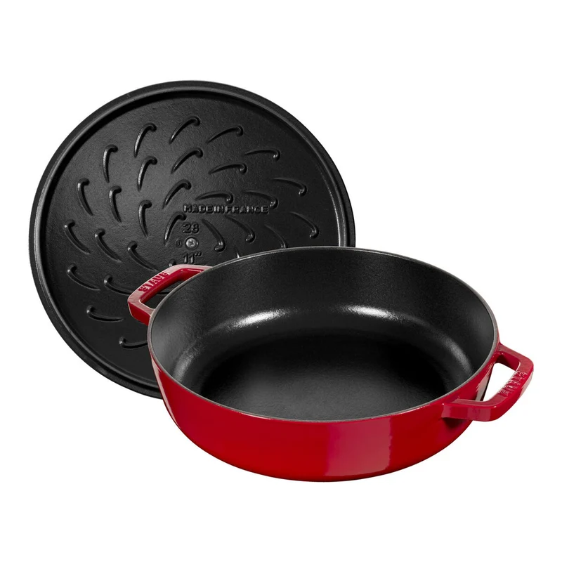 STAUB Bräter mit Chistera Drop-Structure , 28 cm | Kirsch-Rot | rund | Gusseisen