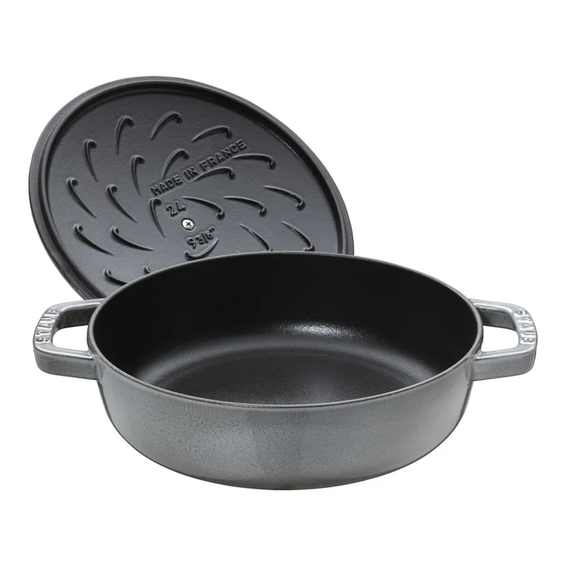 STAUB Bräter mit Chistera Drop-Structure, 24 cm | Graphit-Grau | rund | Gusseisen
