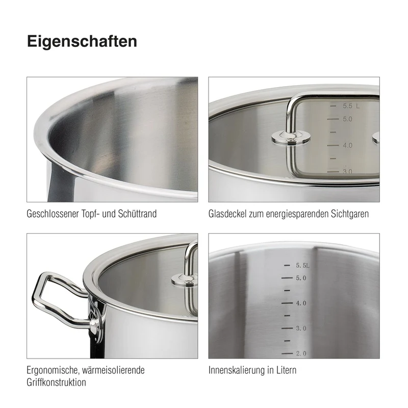 SPRING Topf-Set mit Glasdeckel BRIGADE BASIC 4-teilig