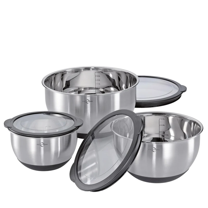 Küchenprofi Schüssel-Set mit Deckel DELUXE rutschfest, 3-tlg.