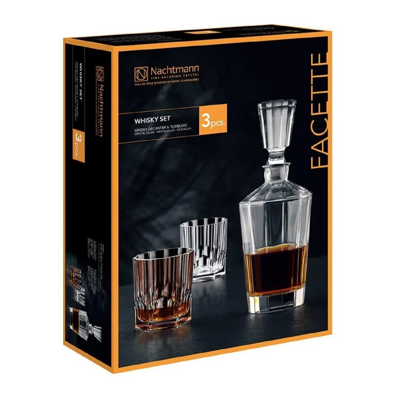 Nachtmann Aspen Whiskyset Facette, 1 Dekanter + 2 Whiskygläser, 3er-Set
