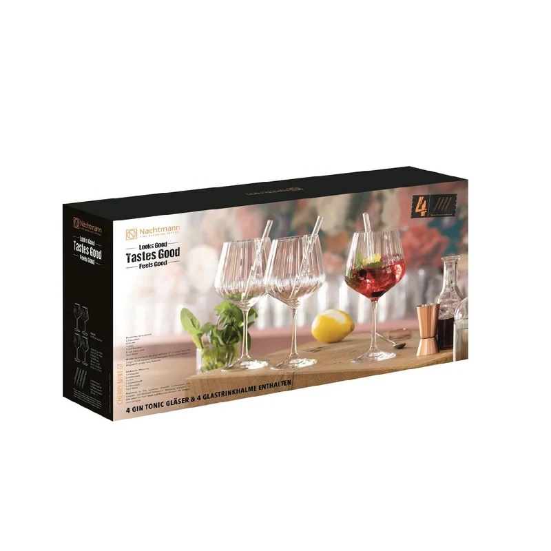 Nachtmann Tastes Good, 4-teiliges Set Gin & Tonic 640 ml + 4 Glastrinkhalme