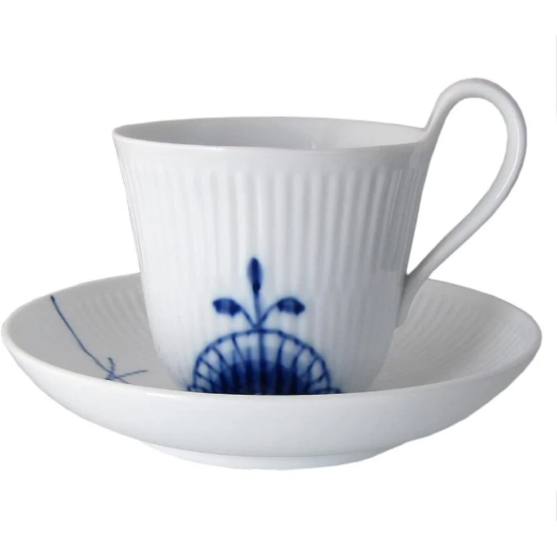Royal Copenhagen Mega Blau Gerippt Tasse mit Hohem Henkel und Untertasse, 25 cl