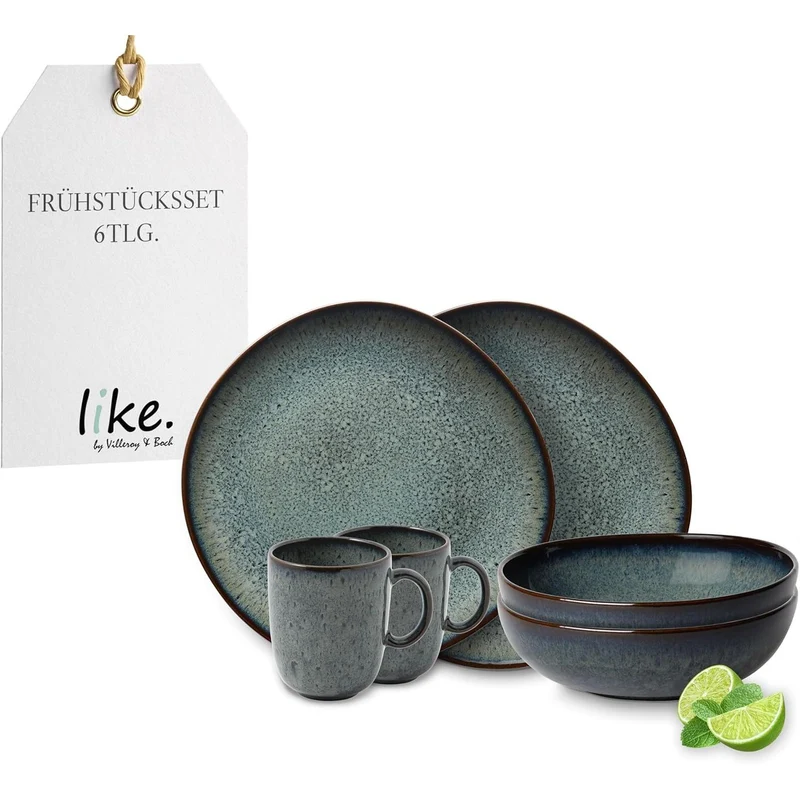 like. by Villeroy & Boch - Lave gris Geschirr Set aus Steingut, 6tlg., Pottery Look, Frühstückservice für 2 Personen, Grau