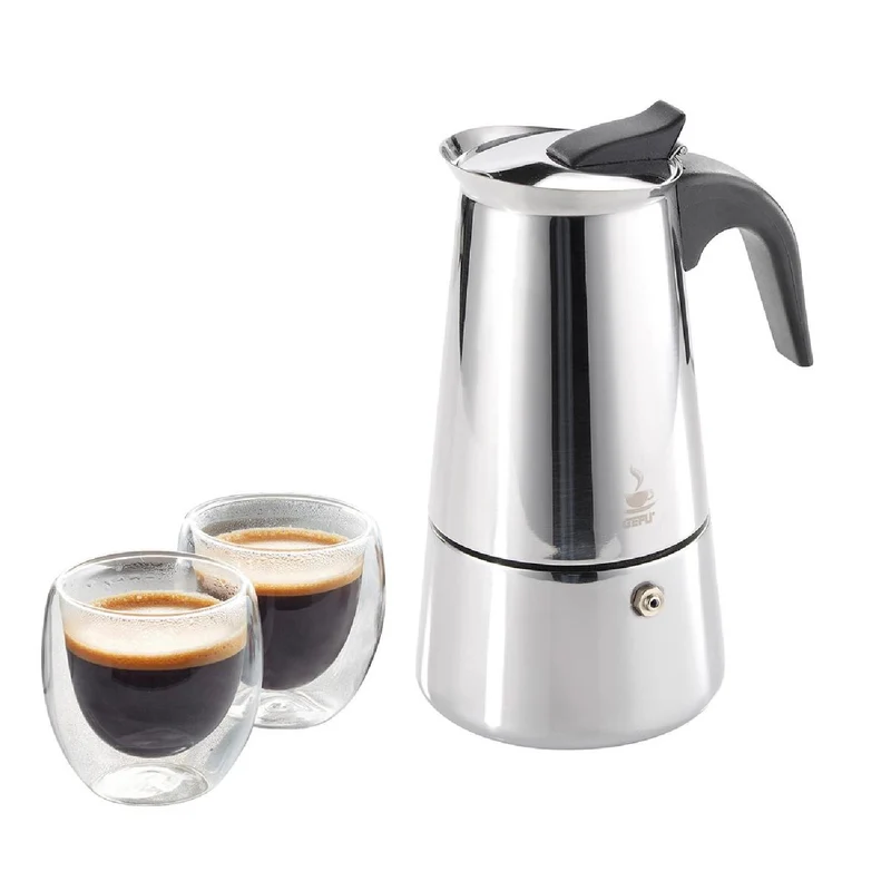GEFU Set: Espressokocher EMILIO + 2 Espressogläser