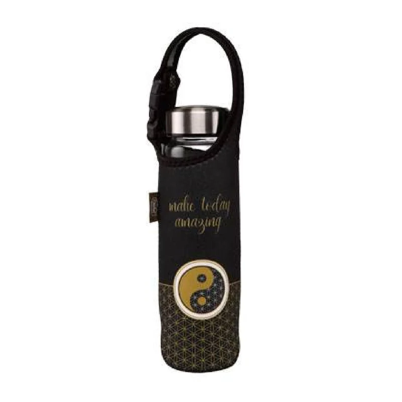 Goebel Lotus - Yin Yang schwarz Glasflasche mit Neoprenhülle