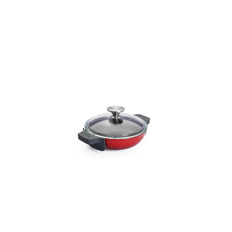 Woll, Iron, Wok, rund mit Glasdeckel mit Silikongriff Chili Red, 18 cm, 5.5 cm hoch