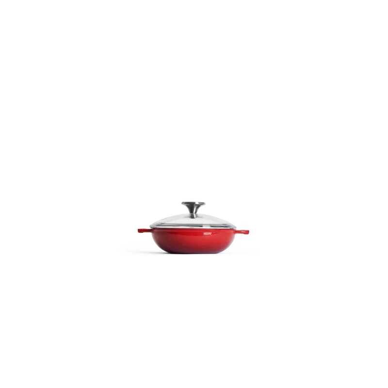 Woll, Iron, Wok, rund mit Glasdeckel mit Silikongriff Chili Red, 18 cm, 5.5 cm hoch