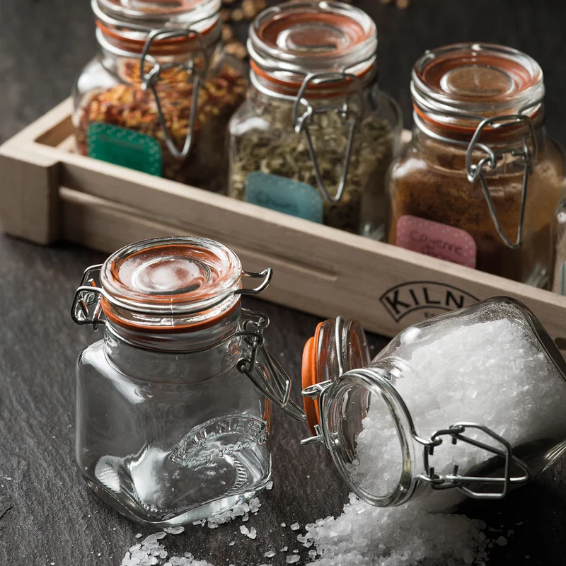KILNER 6 Gewürzgläser im Holzkasten, Länge 33 cm