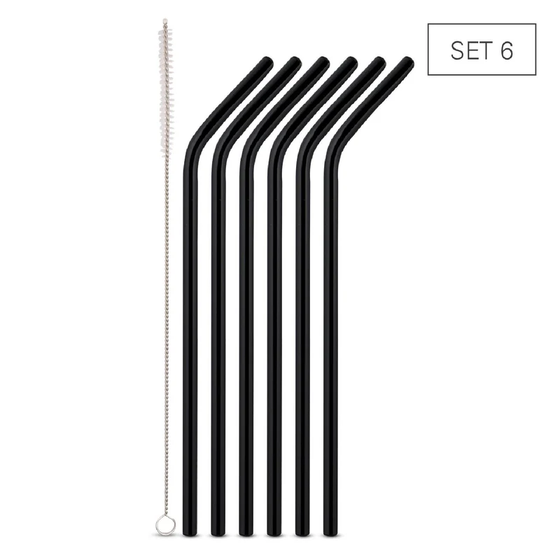 Weis Trinkhalme Glas schwarz 24 cm - Set 6 + Bürste