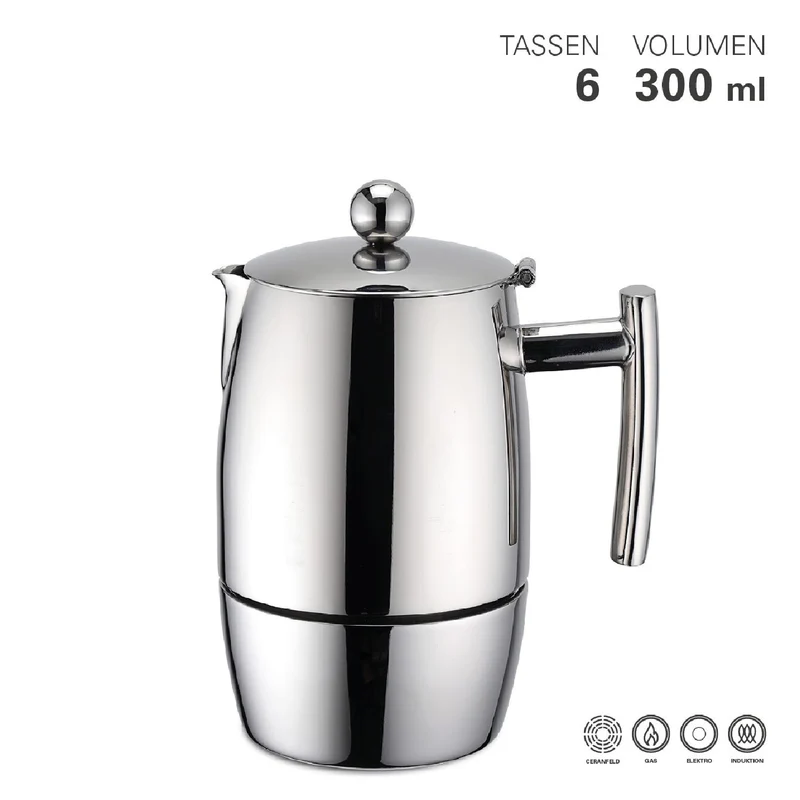 Weis Espressokocher Premium aus Edelstahl für 6 Tassen