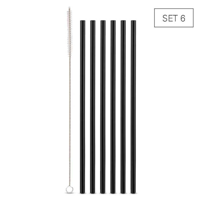 Weis Trinkhalme Glas gerade schwarz 24 cm - Set 6 + Bürste