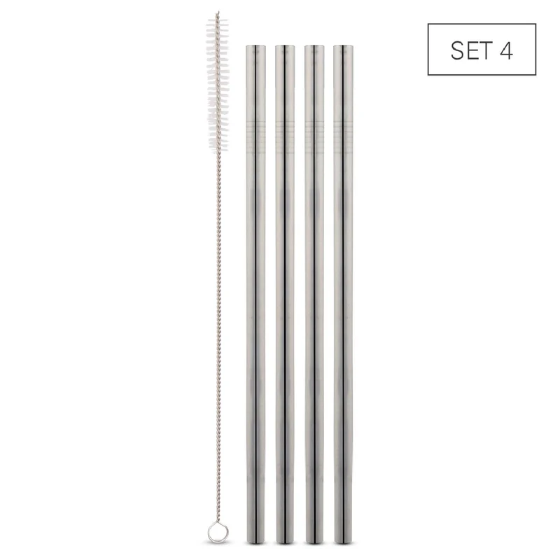 Weis Trinkhalme Edelstahl für Smoothies - Set 4 + Bürste